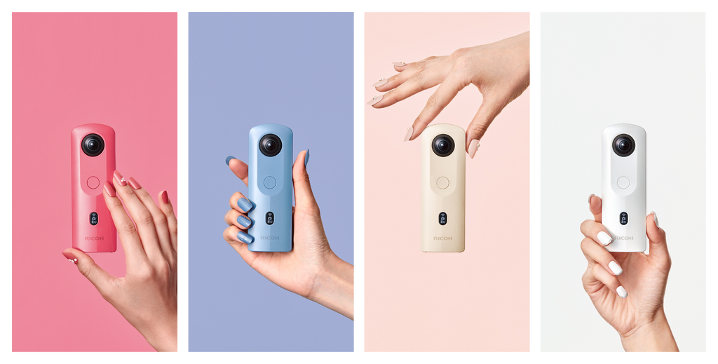 Ricoh Theta SC 360-degrees camera for imaging photo and video in four fresh and fancy colours