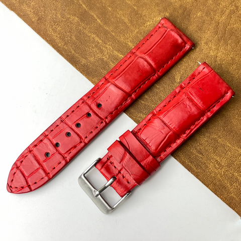 Bright Red Unique Pattern Alligator Leather Watch Band