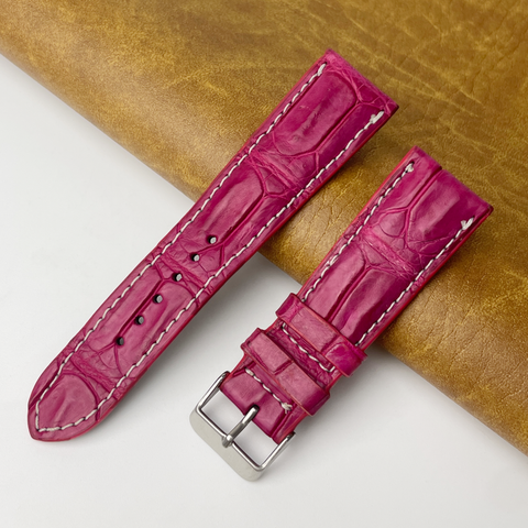 Pink Purple White Stitching Alligator Leather Watch Band For Men