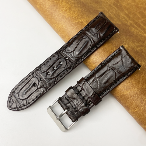 Dark Brown Unique Texture Alligator Leather Watch Band For Men