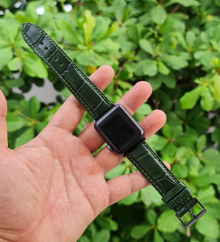 green alligator leather watch strap for apple watch