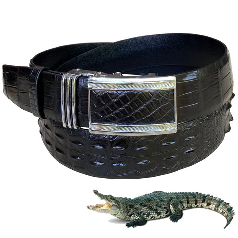 Black Alligator Hornback  Leather Belt For Men - Automatic Buckle