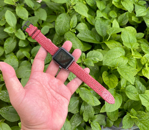 red stingray leather watch strap for apple watch