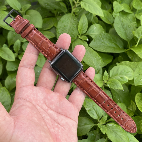 brown alligator leather apple watch strap