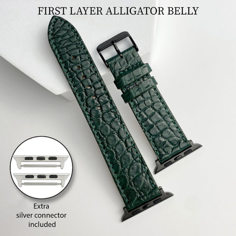 green flat alligator leather apple watch strap