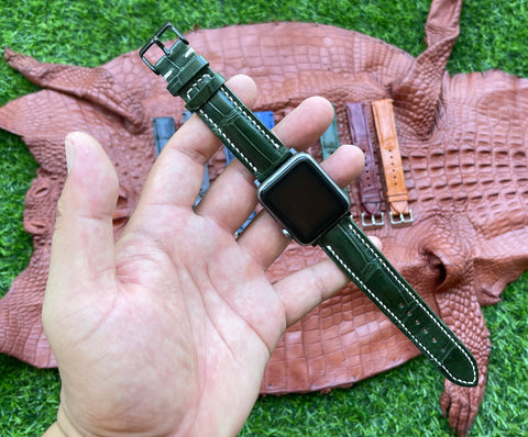 green hand stitching leather apple watch strap