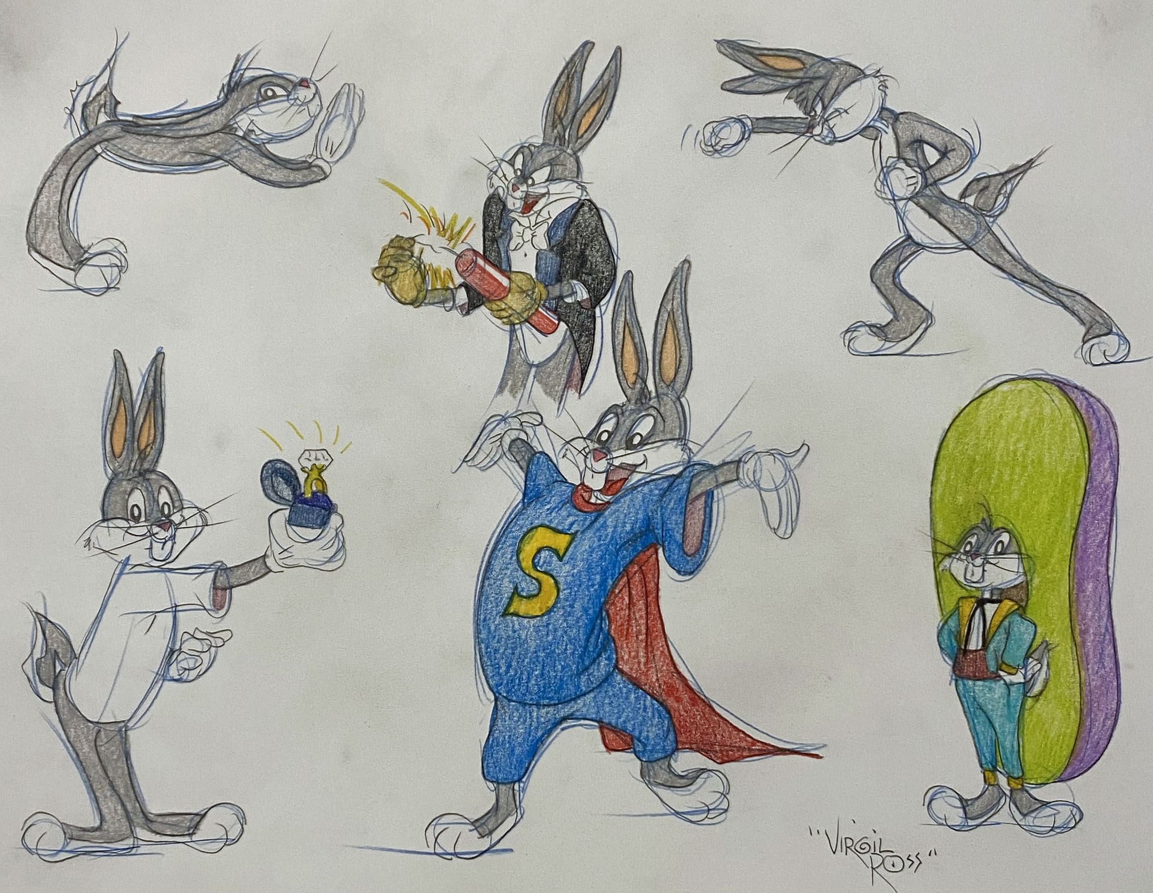 Original Warner Brothers Virgil Ross Model Sheet Animation Drawing featuring Bugs Bunny