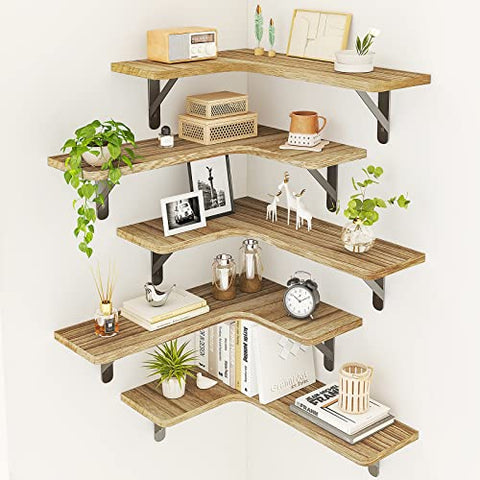  Fixwal 4+1 Tier Floating Shelves, Rustic Wood Wall Shelf, Bathroom  Shelves Over Toilet with Wire Storage Basket, Farmhouse Wall Decor for  Bedroom, Kitchen, Living Room and Plants (Rustic Brown) : Home