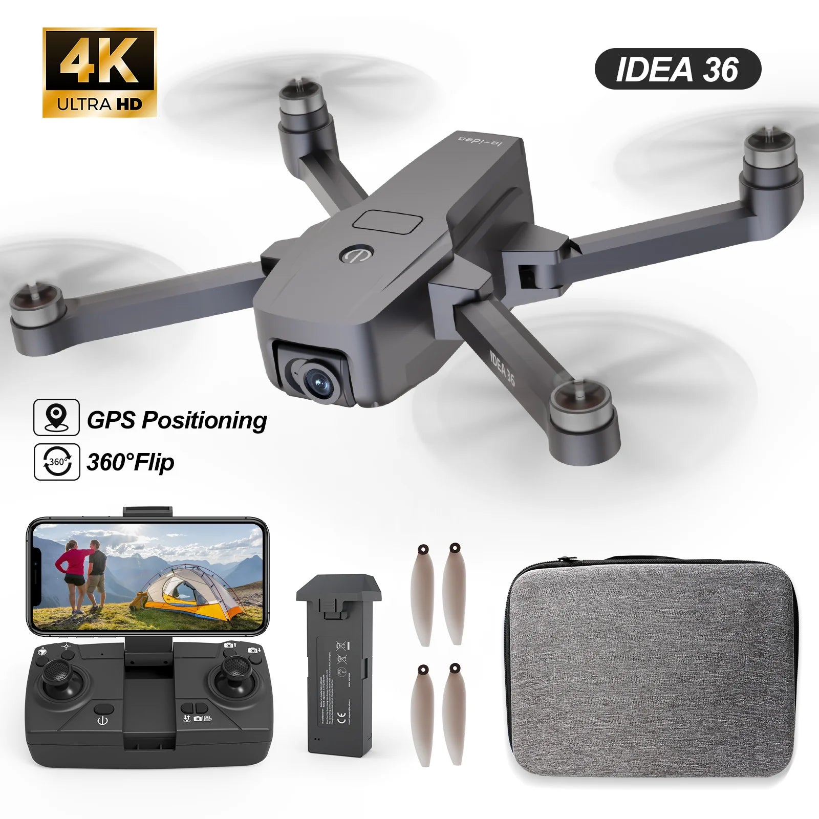 GPS Drone IDEA36 5GHz WIFI FPV GPS Drone with Adjustable 4K HD Camera Brushless Motor Remote Control Quadcopter