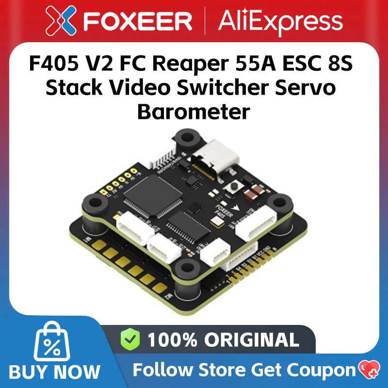 Foxeer F405 V2 FC Reaper 55A ESC 8S Stack Video Switcher Servo Barometer for RC FPV Racing Drone