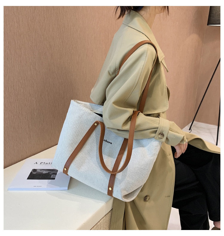 LLYGE Luxury All-Match Canvas Big Bag Female Autumn 2022 New Trendy Fashion Simple Large-Capacity Shoulder Bag Atmospheric Tote Bag