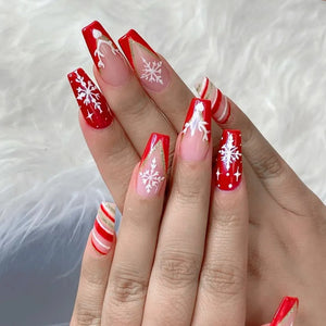 24pcs Christmas T-shape Fake Nails Square Head French Nail Waterproof Faux Medium Fingernails Ballerina False Nail Press on Nail - Fantasy Fantasy
