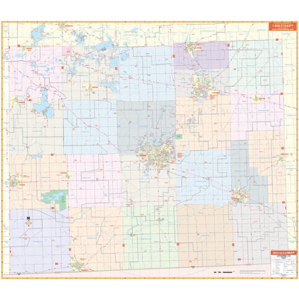 Adrian & Lenawee, MI Wall Map