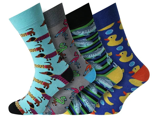 a selection of mens funky patterned casual socks for fathers day gift ideas