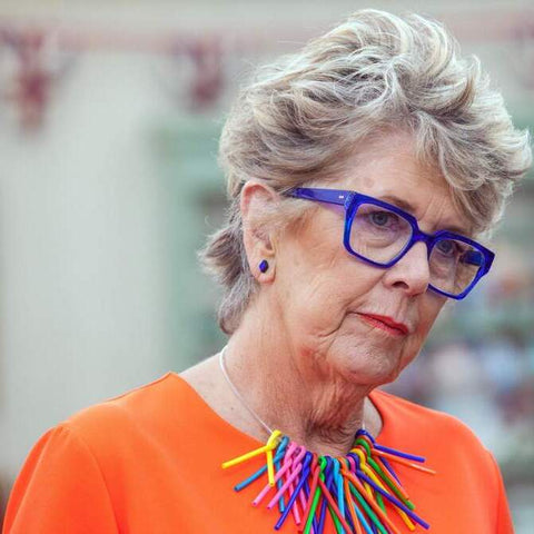 Prue Leith wearing Kirk & Kirk Eyewear