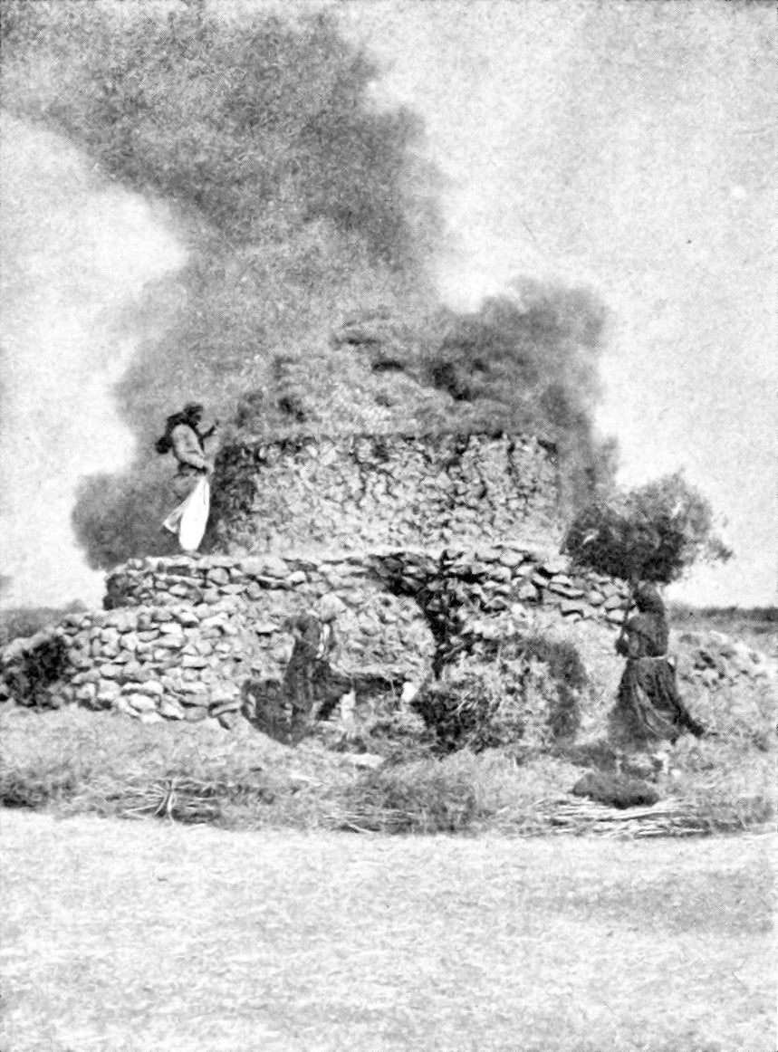 Barilla being burned in a kiln near Nablus, ca. 1880-1920