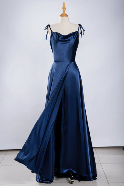 vestido longo de cetim madrinha azul marinho casamento