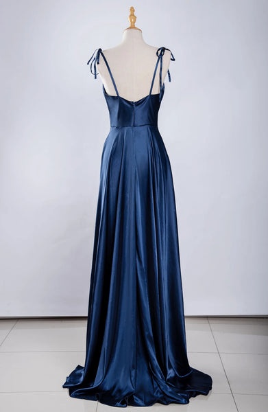 vestido longo de cetim madrinha azul marinho casamento