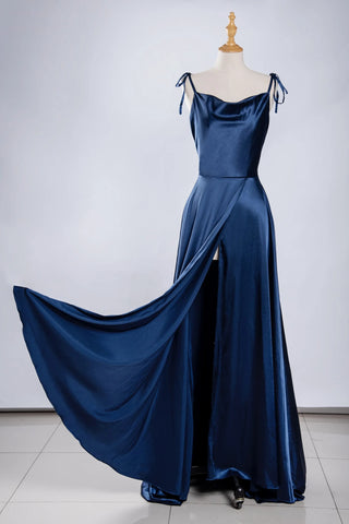 vestido longo de cetim madrinha azul marinho casamento