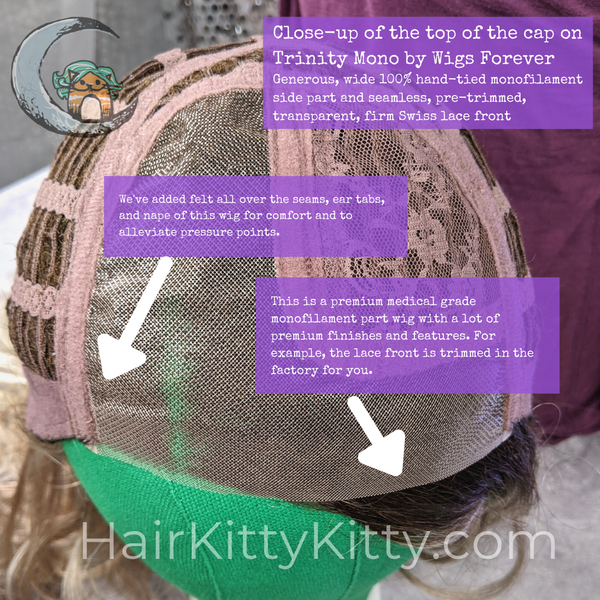 Annotated image of the underside of the cap on Trinity Mono by Wigs Forever