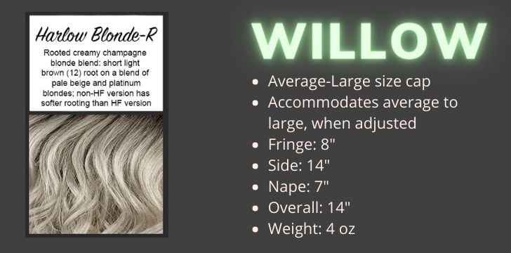 Willow by Wigs Forever in Harlow Blonde Rooted is a light rooted champagne blonde curly full synthetic wig