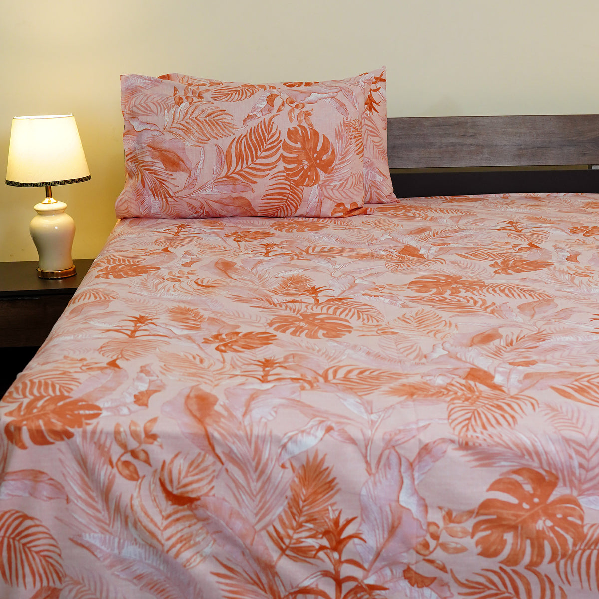 Peachy Palm Single Bedsheet Set