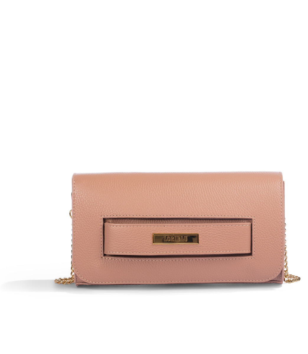 Logo-plaque blush leather clutch bag – 