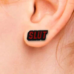 wood rocket slut earrings-j