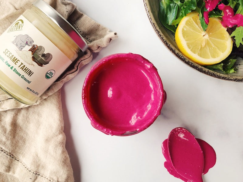 Lemony Roasted Beet Tahini Dressing