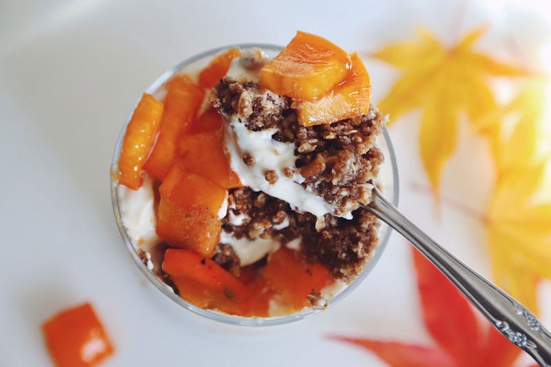 Persimmon Parfaits with Lemon Custard and Rawmio Crunch Crumble