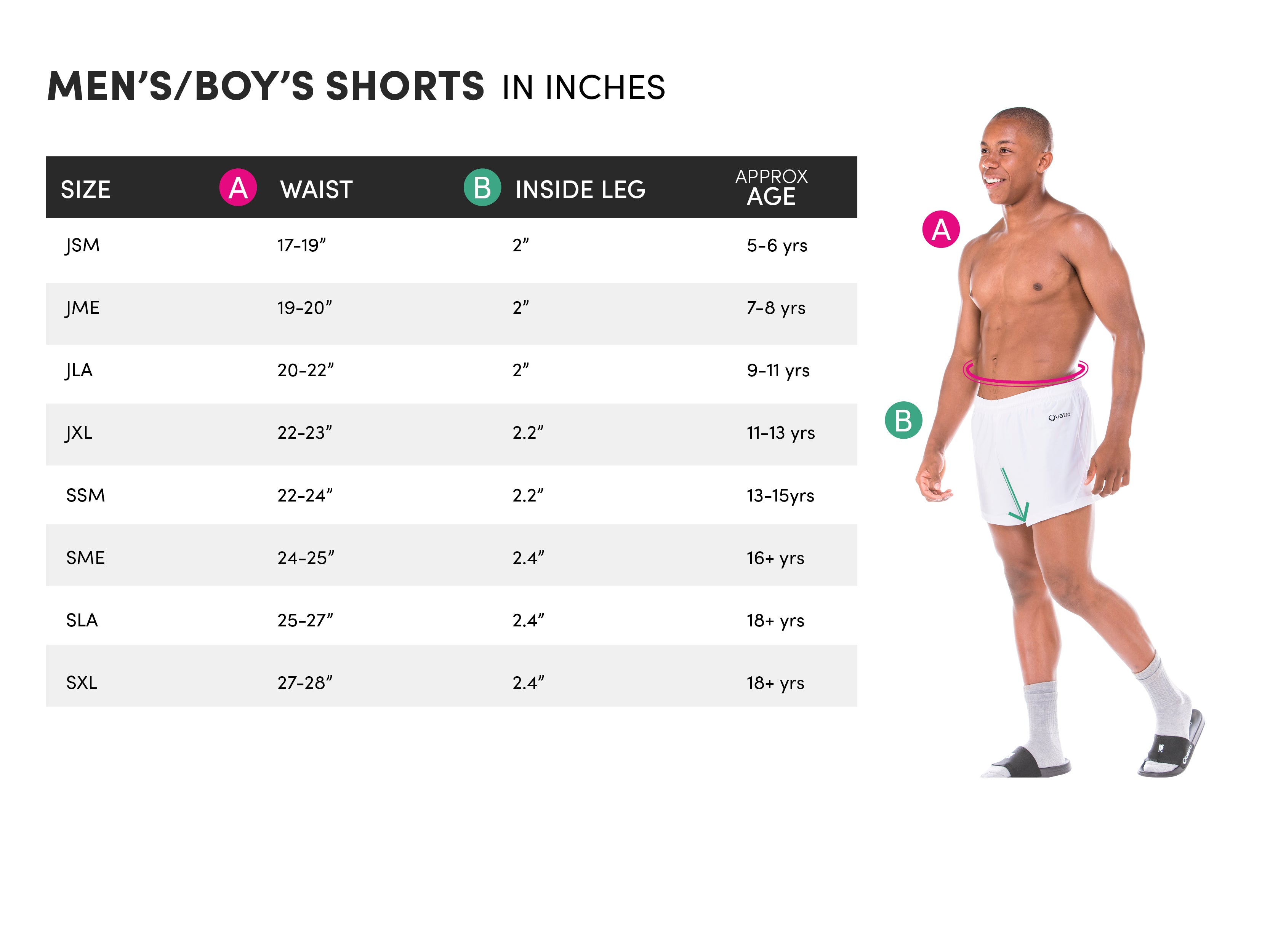 Men Short Size Chart Conversion