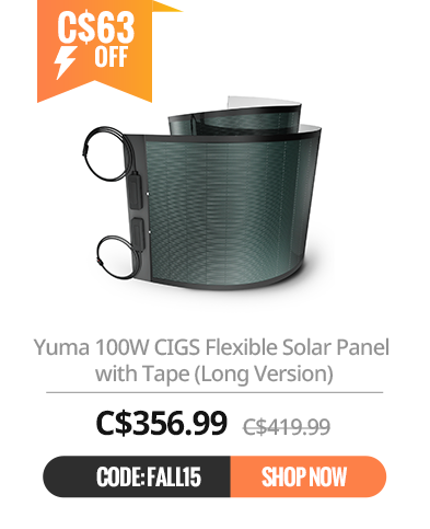 Yuma 100W CIGS Flexible Solar Panel with Tape (Long Version)