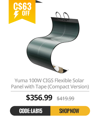 Yuma 100W CIGS Flexible Solar Panel with Pre-Punched Holes (Compact Version)