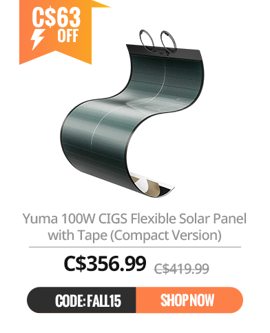 Yuma 100W CIGS Flexible Solar Panel with Pre-Punched Holes (Compact Version)