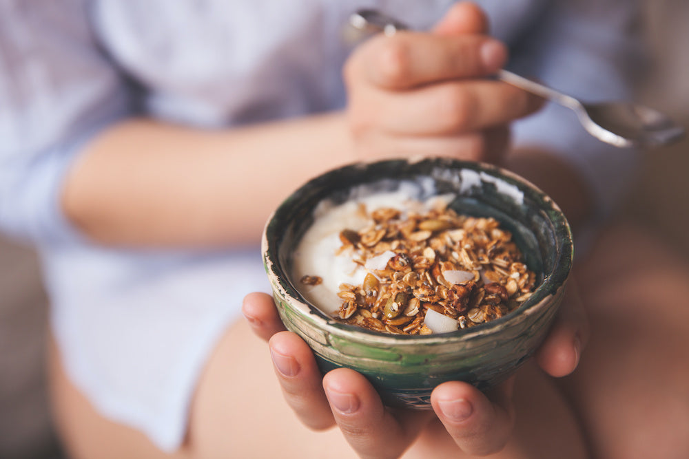 Granola and yoghurt in a. bowl