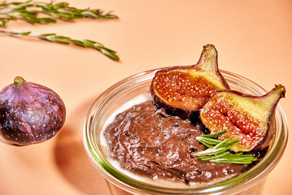 Tiramisu Breakfast Bowl with fig and rosemary