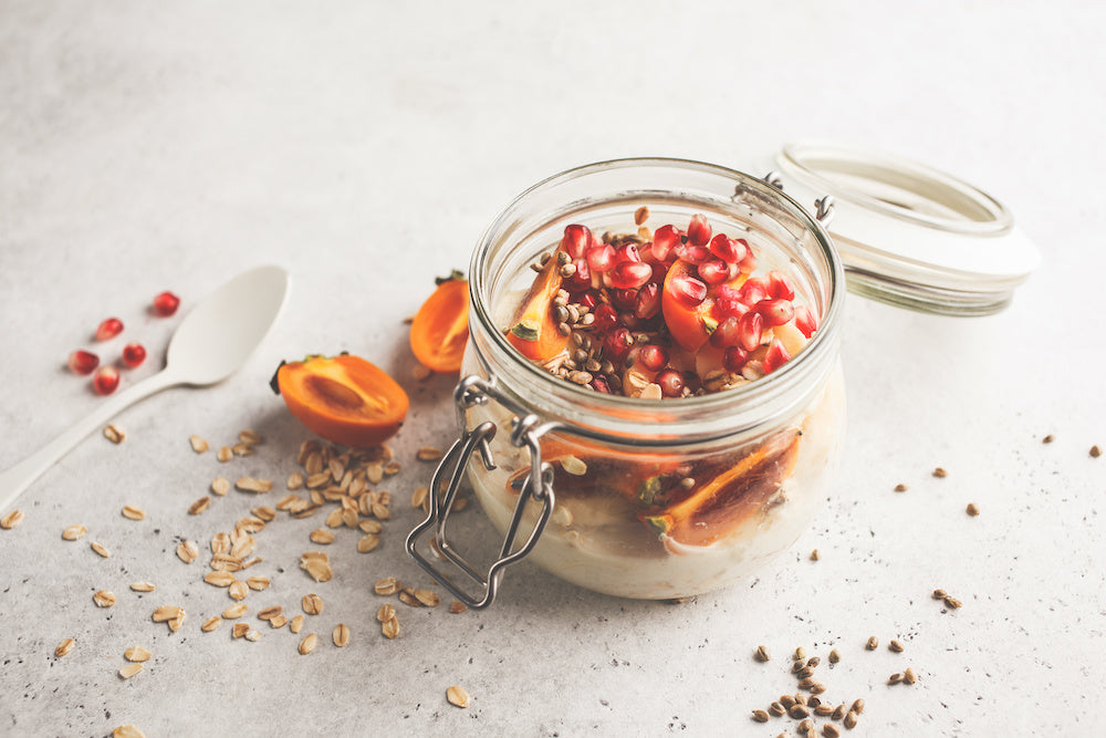 Overnight Oats with pomegranate in a jar