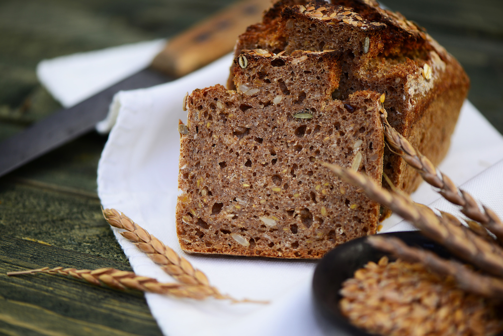 Whole-grain bread on white tissue