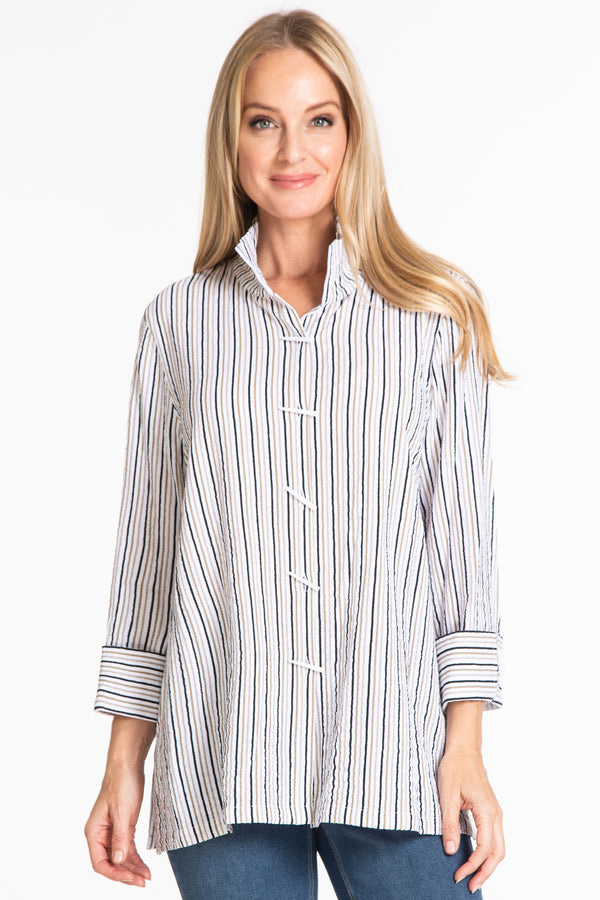 Crinkle Stripe Tunic - Women's - Khaki Stripe