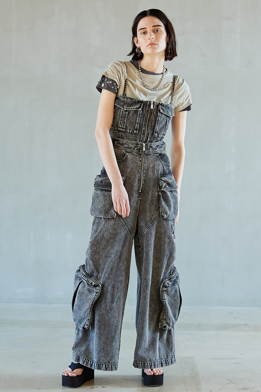 Denim Cargo Suspender Jumpsuit