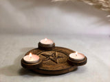 Wooden Pentagram Tealight Candle Holder