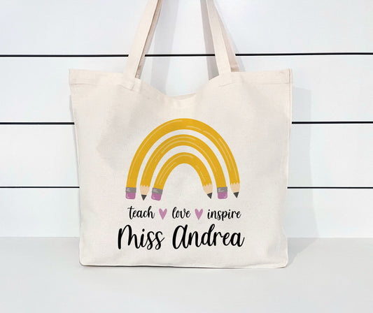 Personalized Rainbow Teacher Tote – HemmyLouDesigns