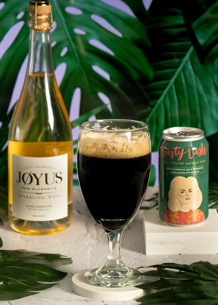 Joyus non-alcoholic wine and Busty Lush non-alcoholic oatmeal stout Black Velvet cocktail.