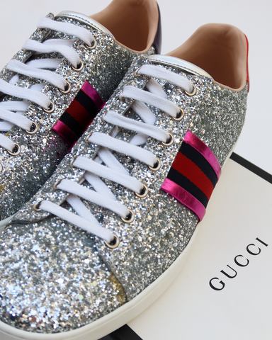 gucci sneakers with silver sparkles