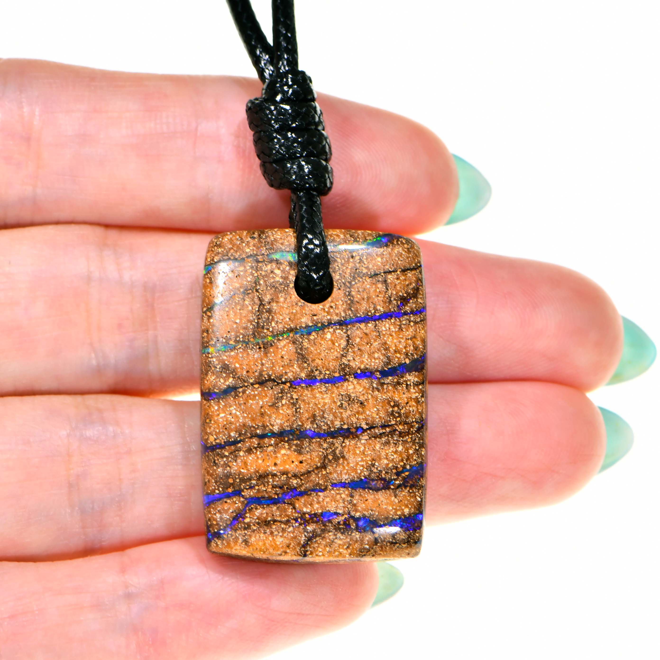Purple Vein Australian Boulder Opal Pendant with adjustable rope necklace