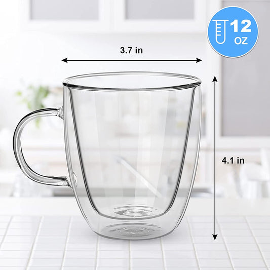 Double Walled Glass Coffee Mugs with Handle,Insulated Layer Coffee Cup –  ZHONGXIN