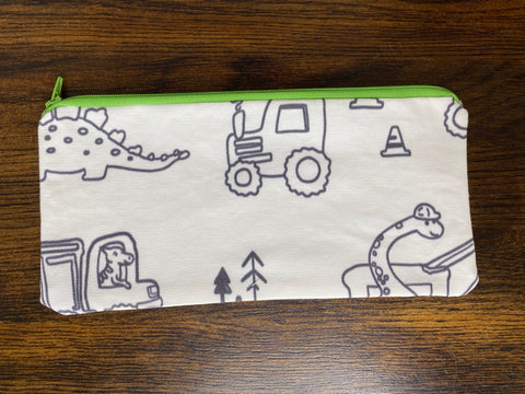 Flip the Zippered Construct-O-Saurus Fabric Pouch Inside Out