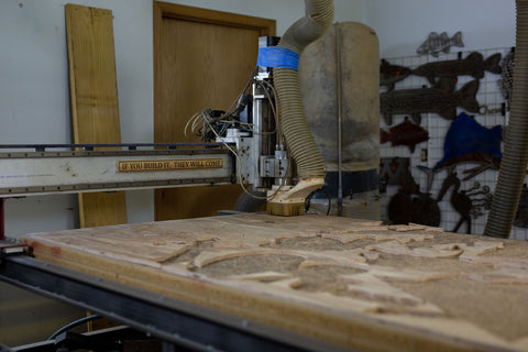 CNC router built by beamish metal works making wood backgrounds