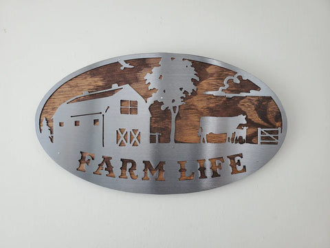Farmhouse inspired design metal on wood metal art 