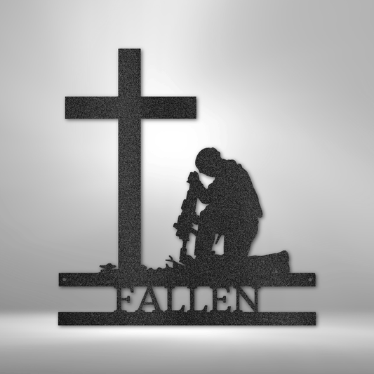 soldier kneeling at cross drawings